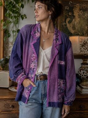 Vintage Floral Trim Two-Tone Purple Jacket